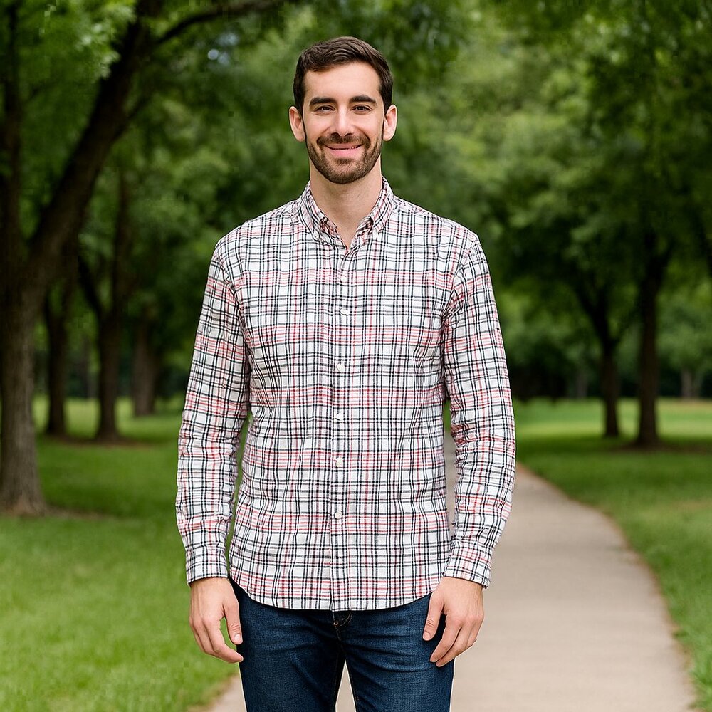 Levis Seersucker‎ Men L Red/Blue Plaid Long Sleeve Button Down Shirt Retro VTG